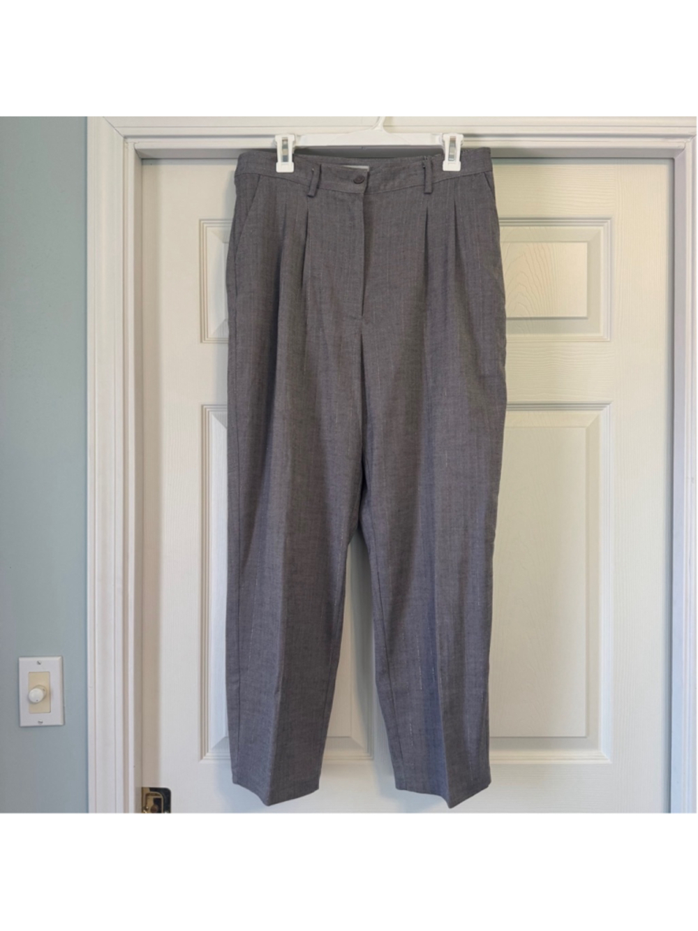 Vintage Women's Jessica London Gray Herringbone Pleated Pants Size 14W Petite